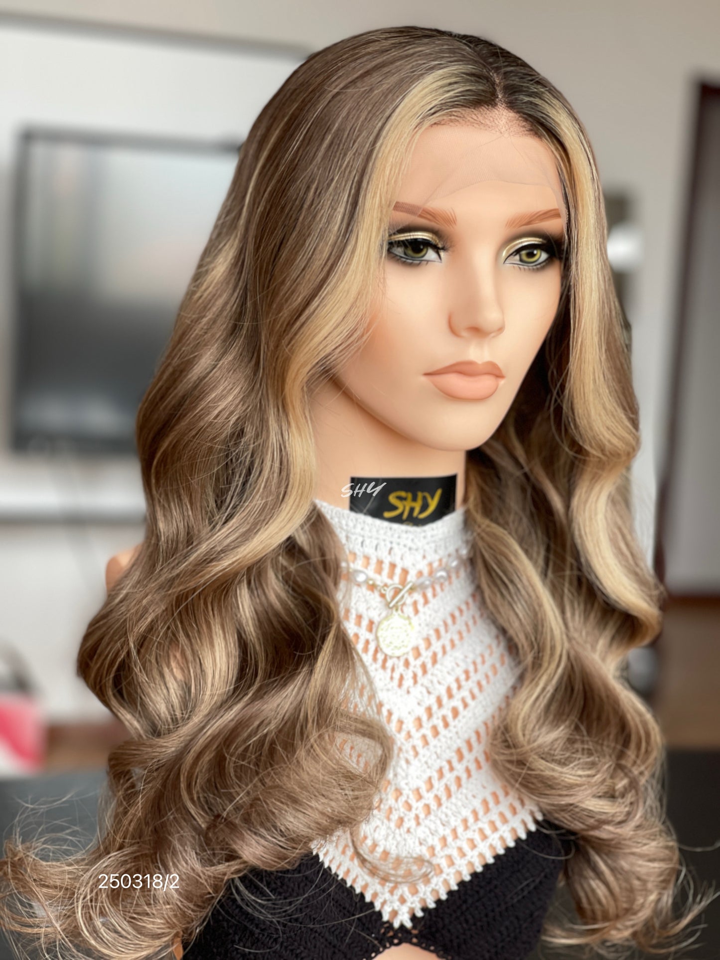 Chocolate Brown Balayage Middle-Part Body Wave Human Hair Lace Front Glueless Medical Wig, product view 3