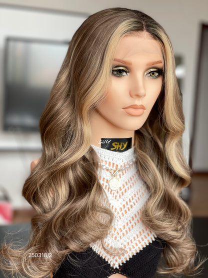 Chocolate Brown Balayage Middle-Part Body Wave Human Hair Lace Front Glueless Medical Wig, product view 3