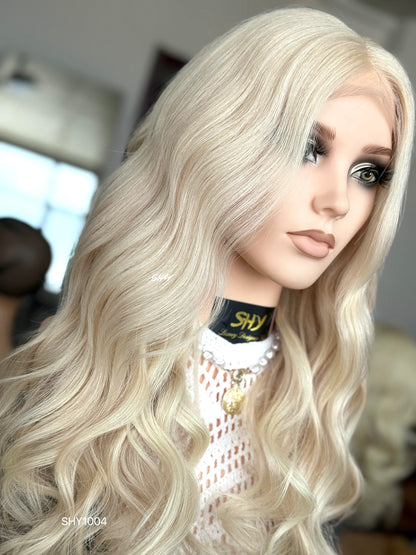 Platinum Blonde Middle-Part Body Wave Human Hair Lace Front Glueless Medical Wig, product view 3