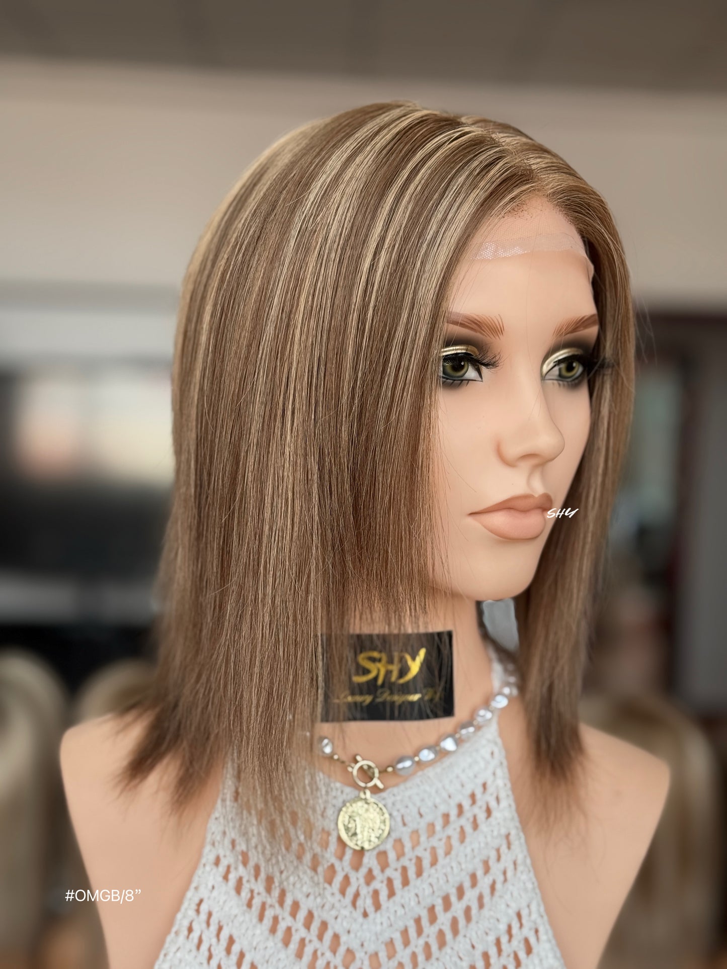 Natural Brown Blonde Highlighted Middle-Part Straight Human Hair Lace Front Glueless Medical Wig, product view 3