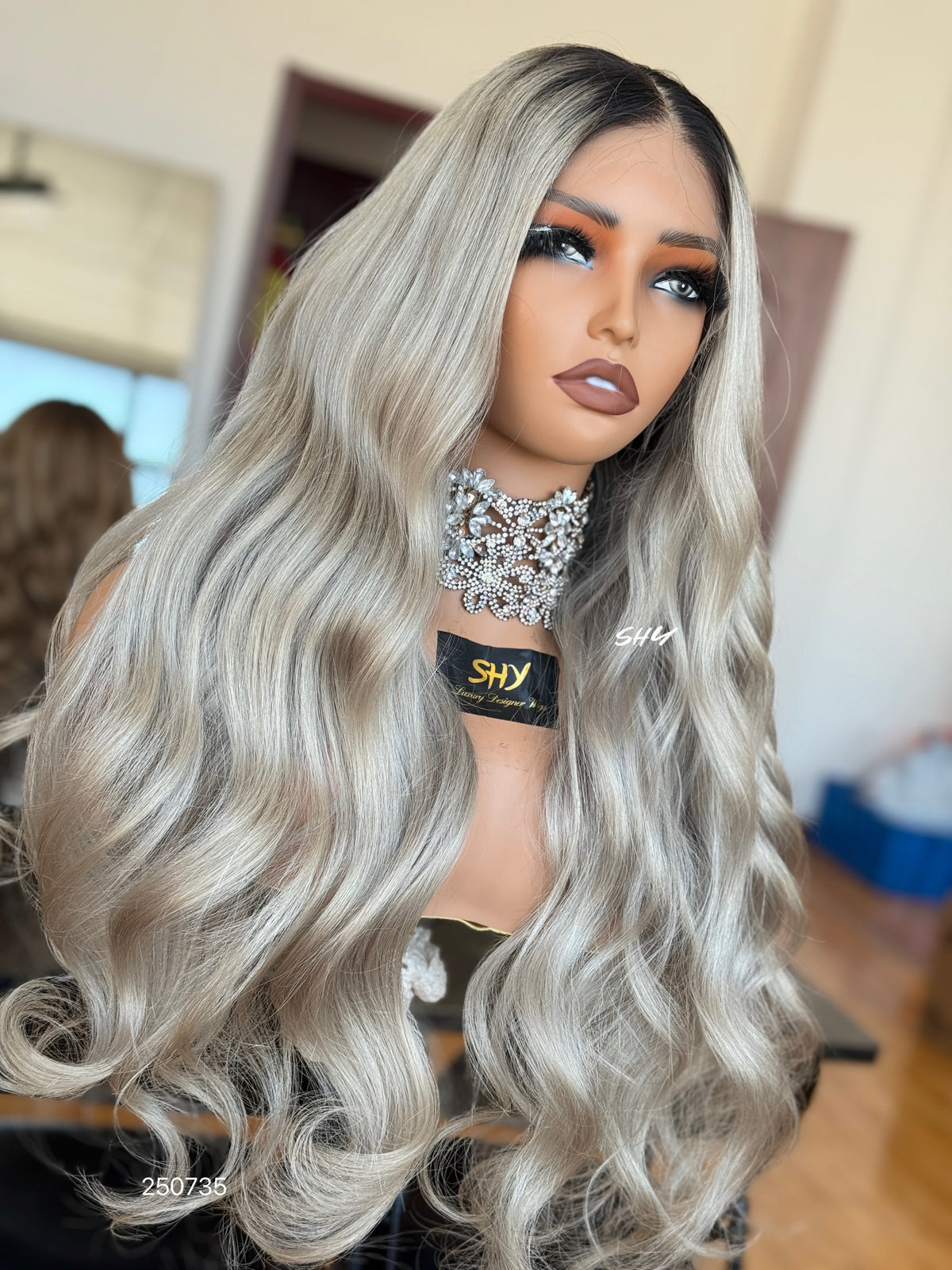 Silver Ash Blonde Middle-Part Body Wave Human Hair Lace Front Glueless Medical Wig, product view 3