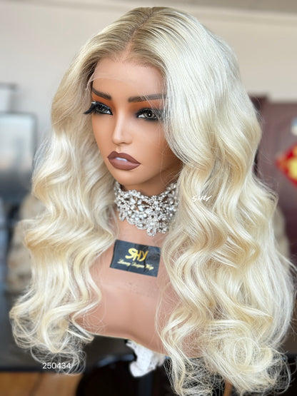Light Blonde Side-Part Body Wave Human Hair Lace Front Glueless Medical Wig, product view 3