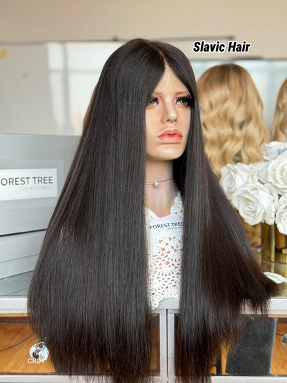 Jet Black Middle-Part Long Straight Human Hair Sheitel Wig, product view 3