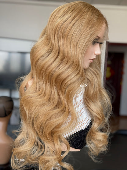 Honey Blonde Long Wavy Human Hair Lace Front Glueless Medical Wig, product view 3