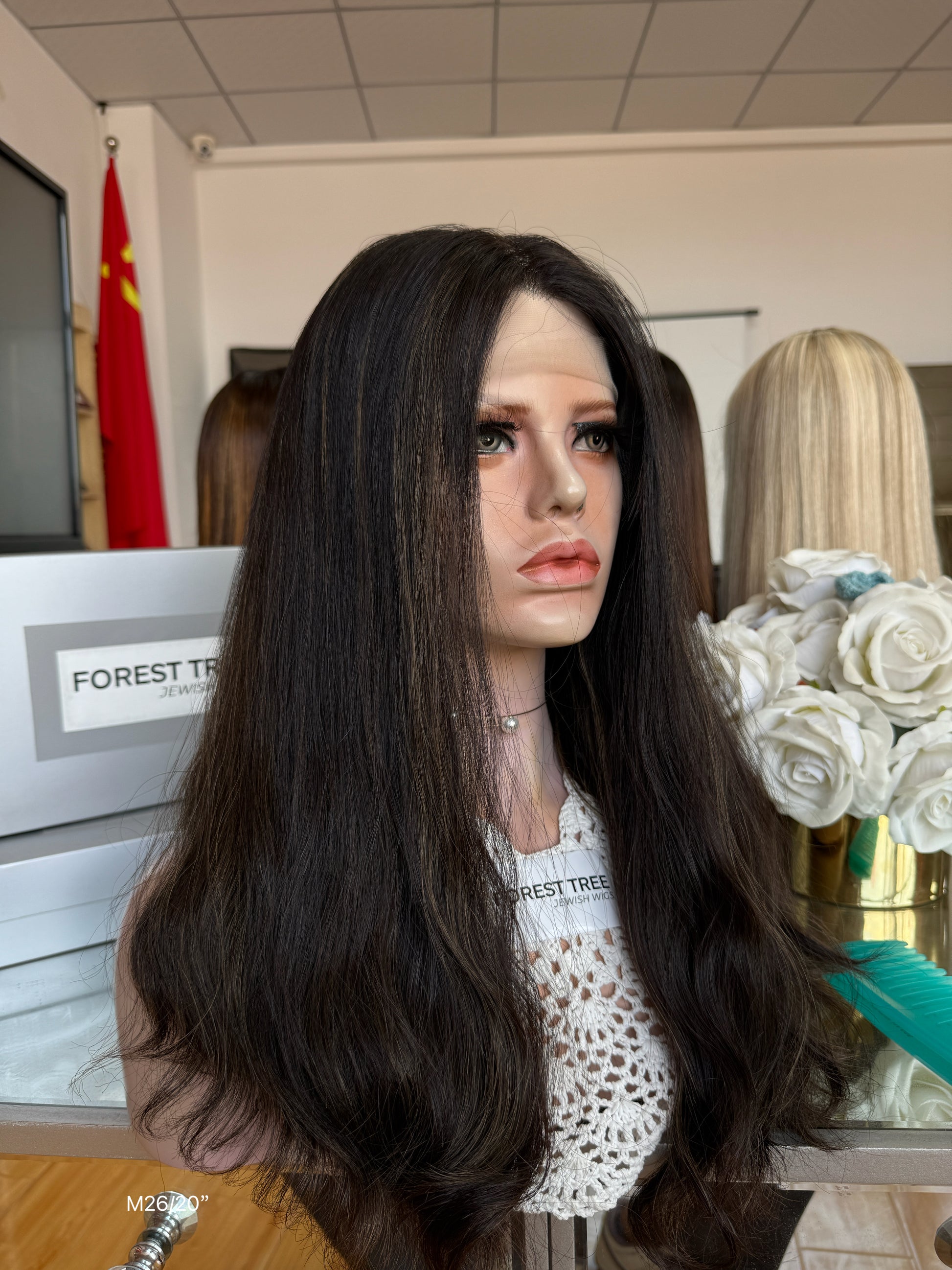 Soft Black Middle-Part Long Wavy Human Hair Sheitel Wig, product view 3