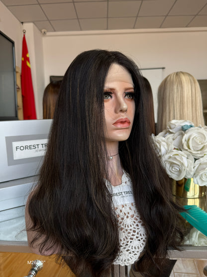 Soft Black Middle-Part Long Wavy Human Hair Sheitel Wig, product view 3