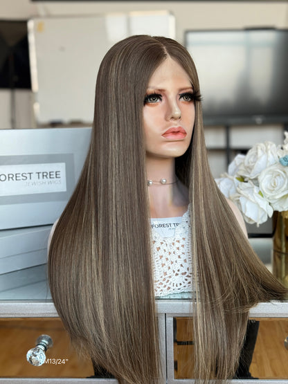 Ash Brown Middle-Part Long Straight Human Hair Sheitel Wig, product view 3