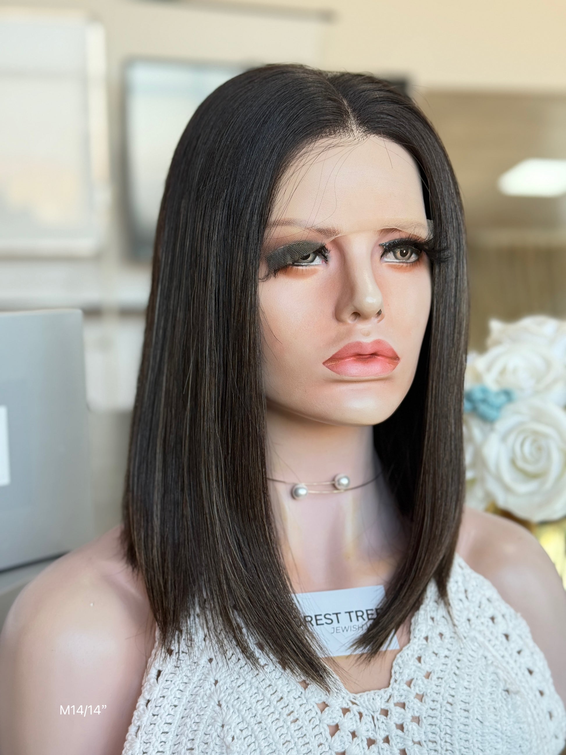 Natural Black Middle-Part Bob Human Hair Sheitel Wig, product view 3