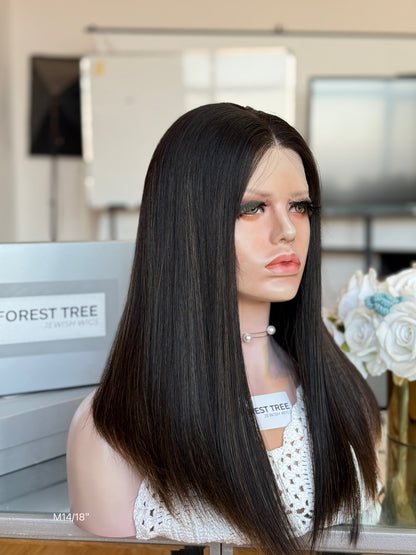 Natural Black Middle-Part Long Straight Human Hair Sheitel Wig, product view 3
