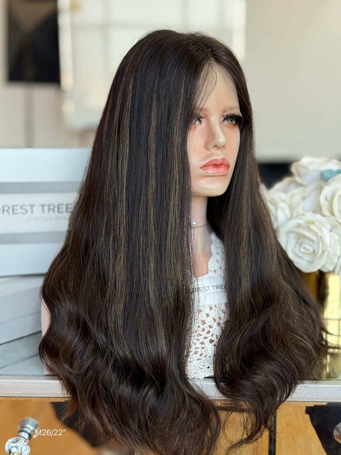 Rich Black Middle-Part Long Wavy Human Hair Sheitel Wig, product view 3