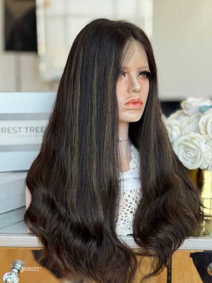 Rich Black Middle-Part Long Wavy Human Hair Sheitel Wig, product view 3