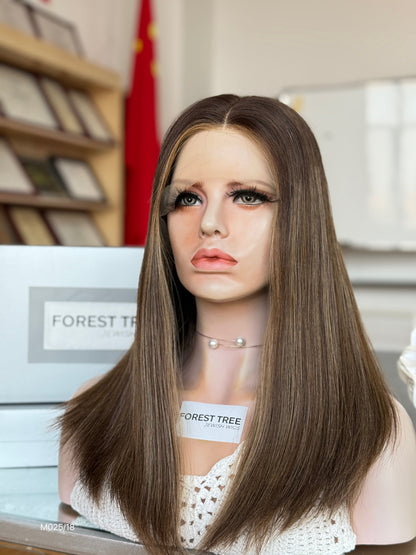 Ash Brown Middle-Part Shoulder-Length Straight Human Hair Sheitel Wig, product view 3