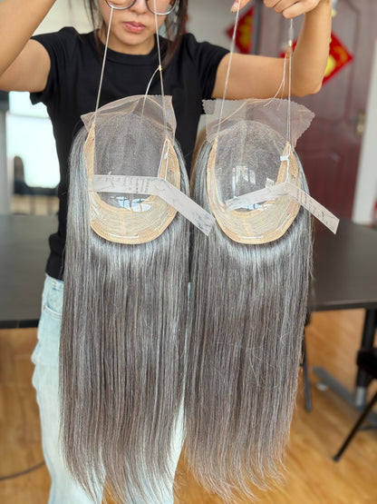 Silver Ash Blonde Long Straight Human Hair Topper Mini Wig, product view 4