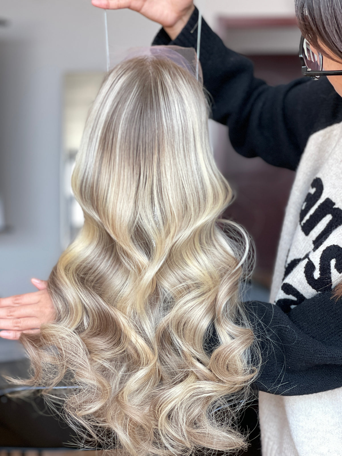 Ash Blonde Center-Part Long Wavy Human Hair Topper Mini Wig, product view 4