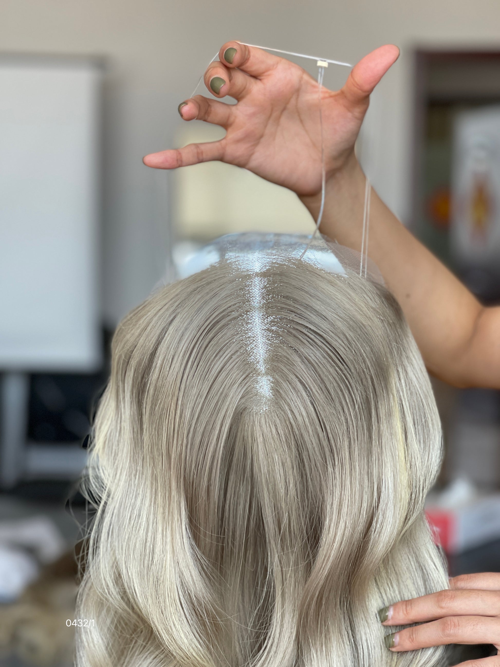Ash Brown Dark-Root Blonde Highlighted Long Wavy Human Hair Topper Mini Wig, product view 2