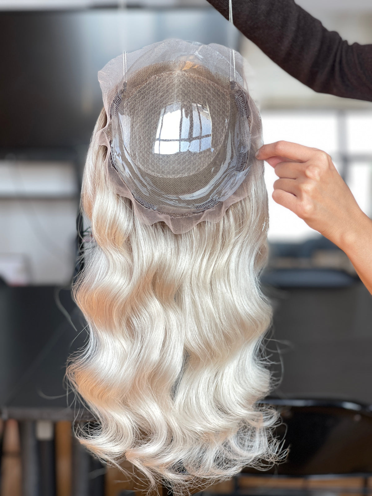 Silver Ash Blonde Long Wavy Human Hair Topper Mini Wig, product view 4