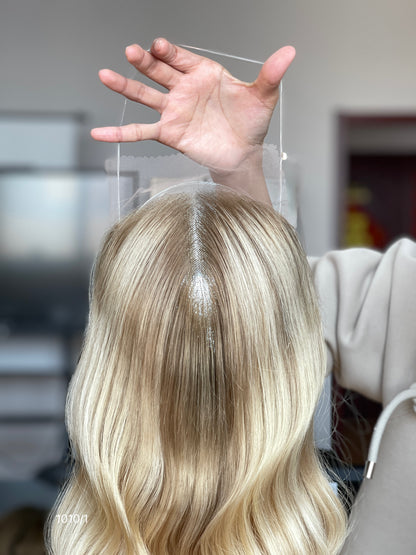 Ash Blonde Long Wavy Human Hair Topper Mini Wig, product view 2
