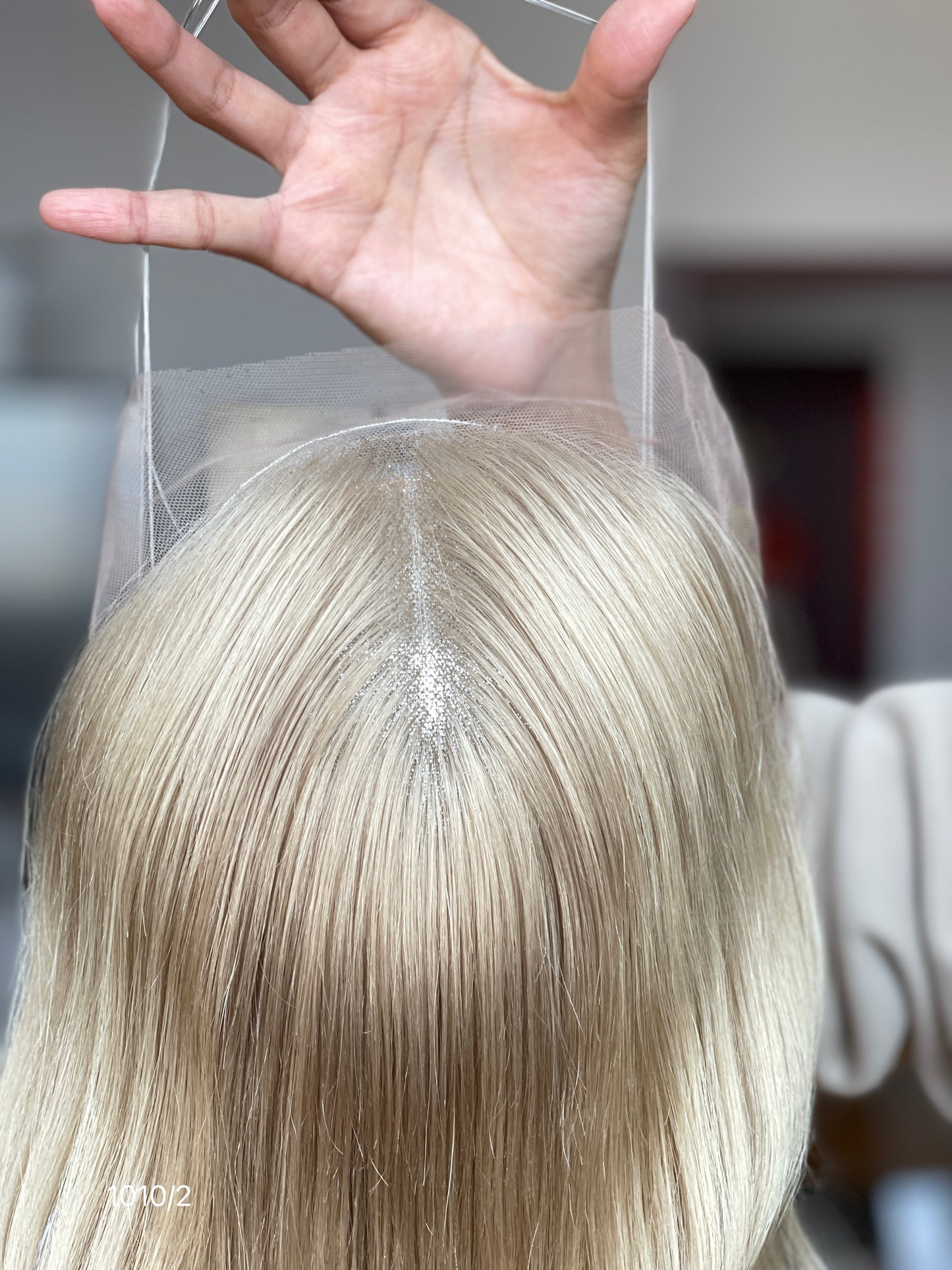 Ash Blonde Long Wavy Human Hair Topper Mini Wig, product view 2