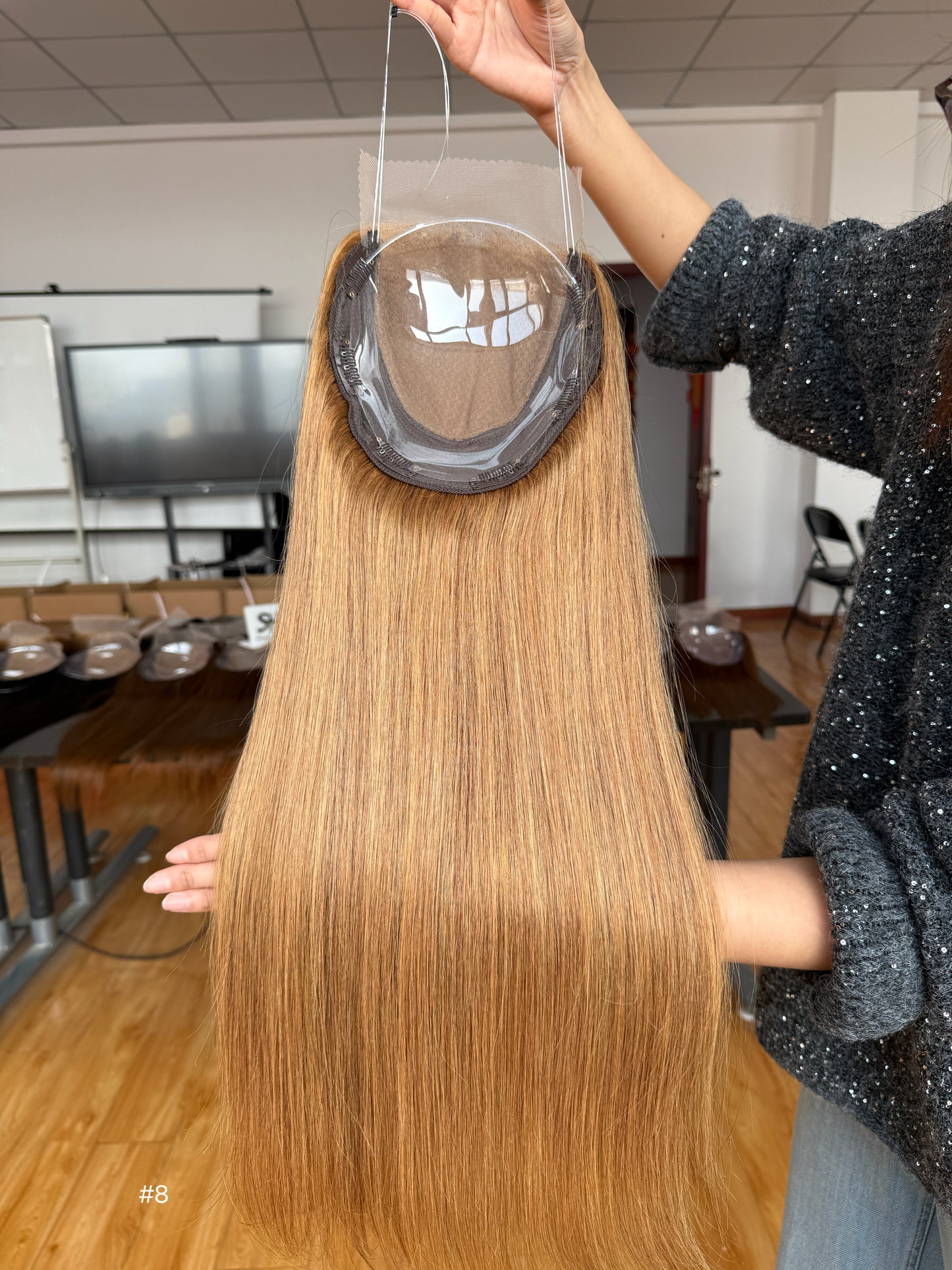 Copper Brown Long Straight Human Hair Topper Mini Wig, product view 3