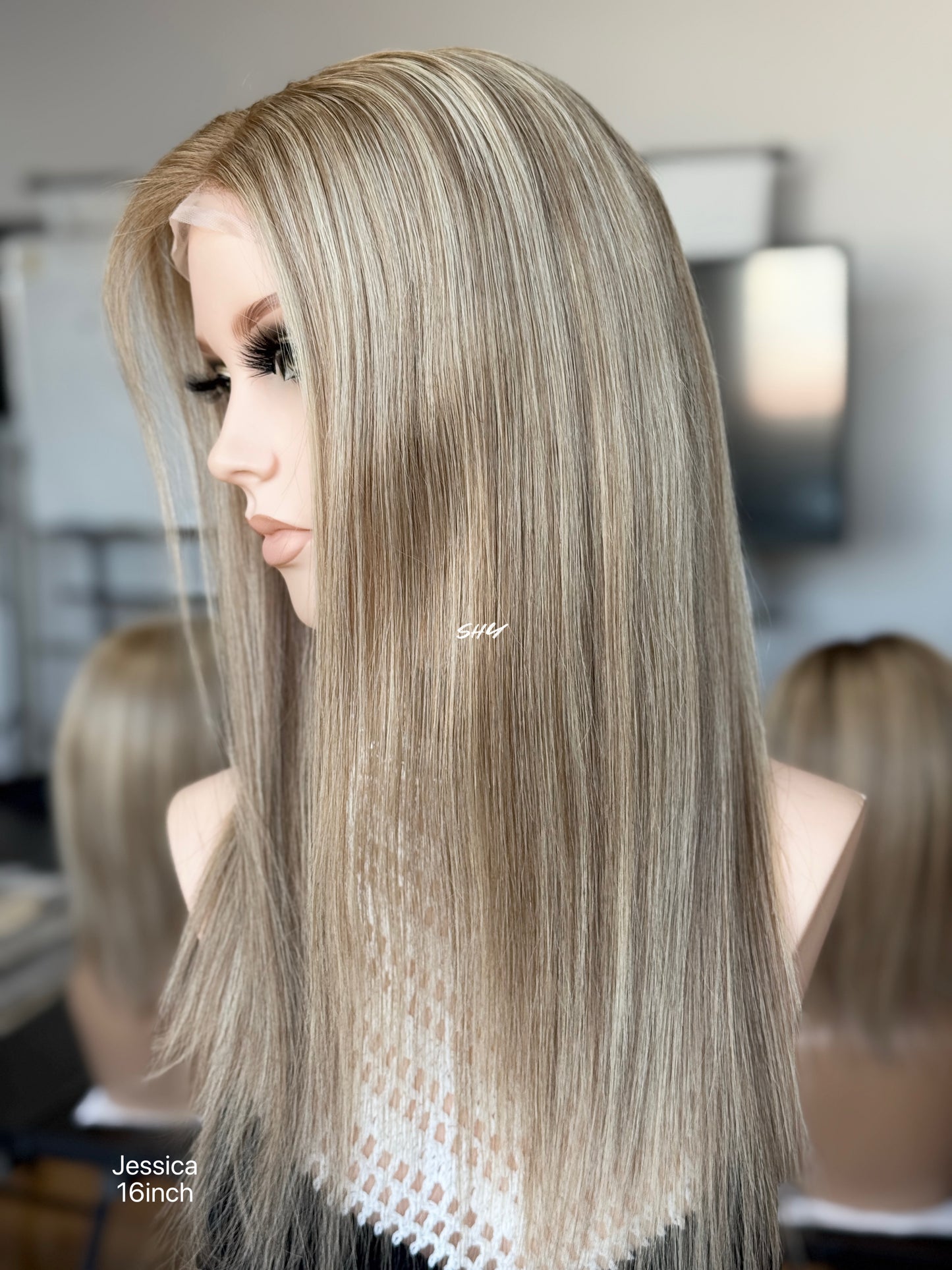 Ash Blonde Balayage Middle-Part Straight Human Hair Lace Front Glueless Medical Wig, product view 4
