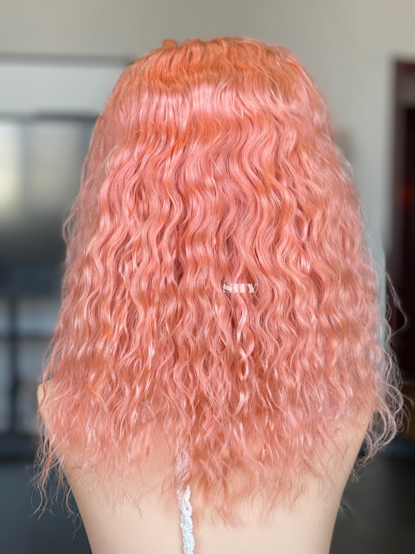 Rose Pink Side-Part Wavy Human Hair Lace Front Glueless Medical Wig, product view 4
