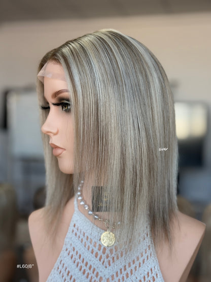 Ash Blonde Highlighted Middle-Part Straight Human Hair Lace Front Glueless Medical Wig, product view 4