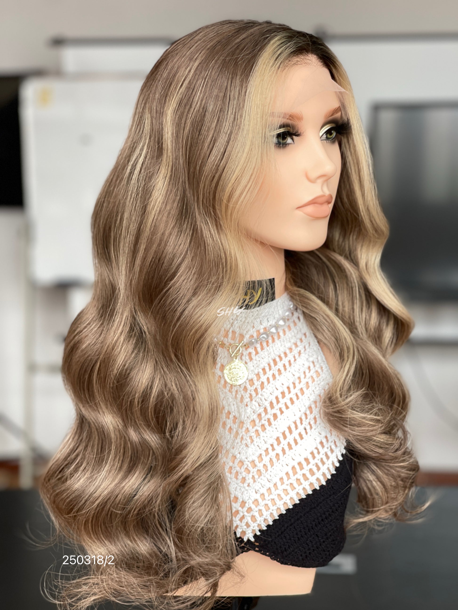 Chocolate Brown Balayage Middle-Part Body Wave Human Hair Lace Front Glueless Medical Wig, product view 4