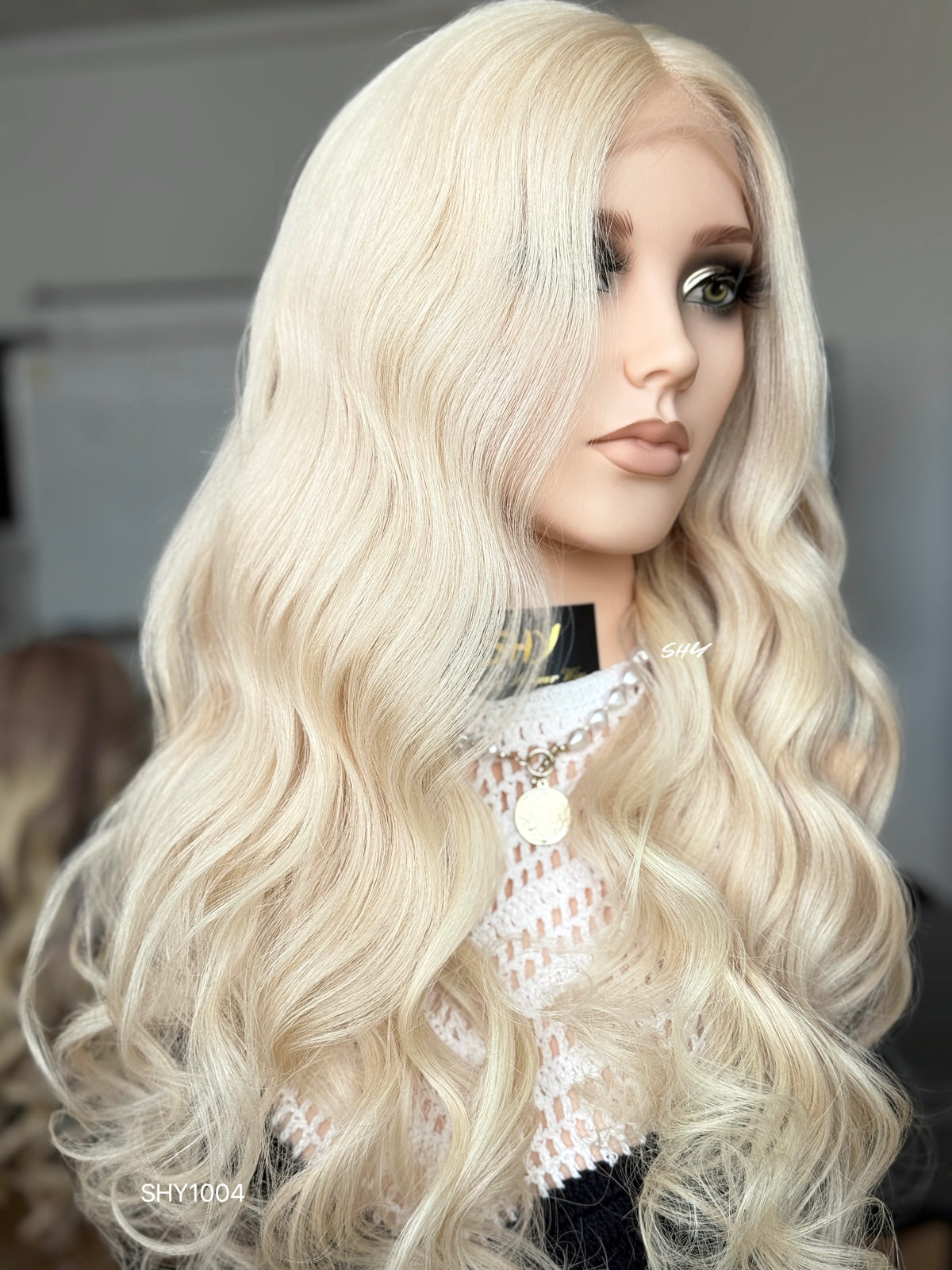 Platinum Blonde Middle-Part Body Wave Human Hair Lace Front Glueless Medical Wig, product view 4