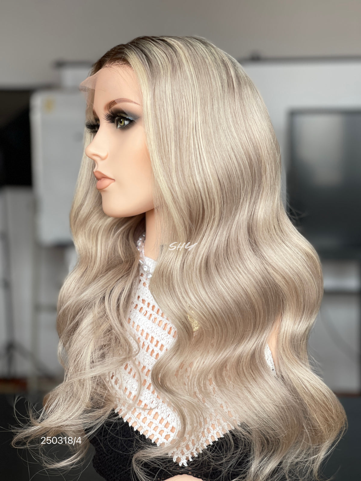 Beige Ash Blonde Middle-Part Body Wave Human Hair Lace Front Glueless Medical Wig, product view 4