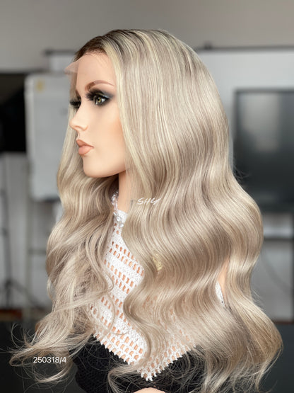 Beige Ash Blonde Middle-Part Body Wave Human Hair Lace Front Glueless Medical Wig, product view 4
