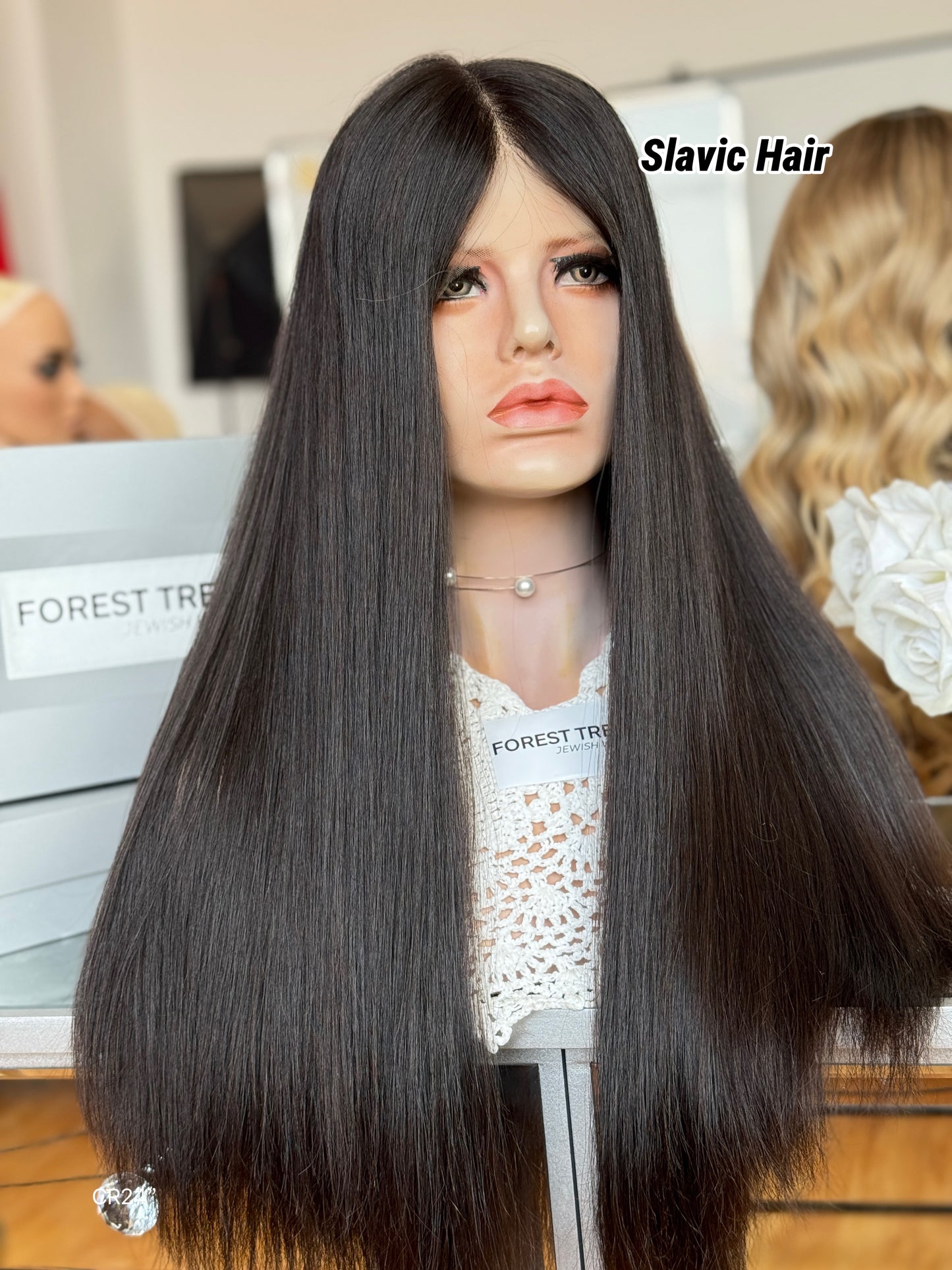 Jet Black Middle-Part Long Straight Human Hair Sheitel Wig, product view 4
