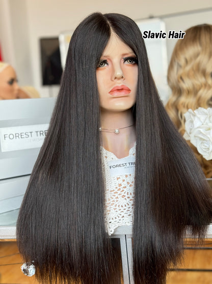 Jet Black Middle-Part Long Straight Human Hair Sheitel Wig, product view 4