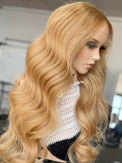 Honey Blonde Long Wavy Human Hair Lace Front Glueless Medical Wig, product view 4