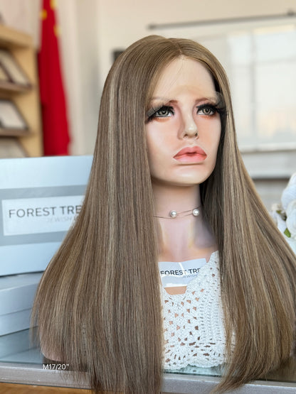 Champagne Ash Blonde Middle-Part Straight Human Hair Sheitel Wig, product view 4