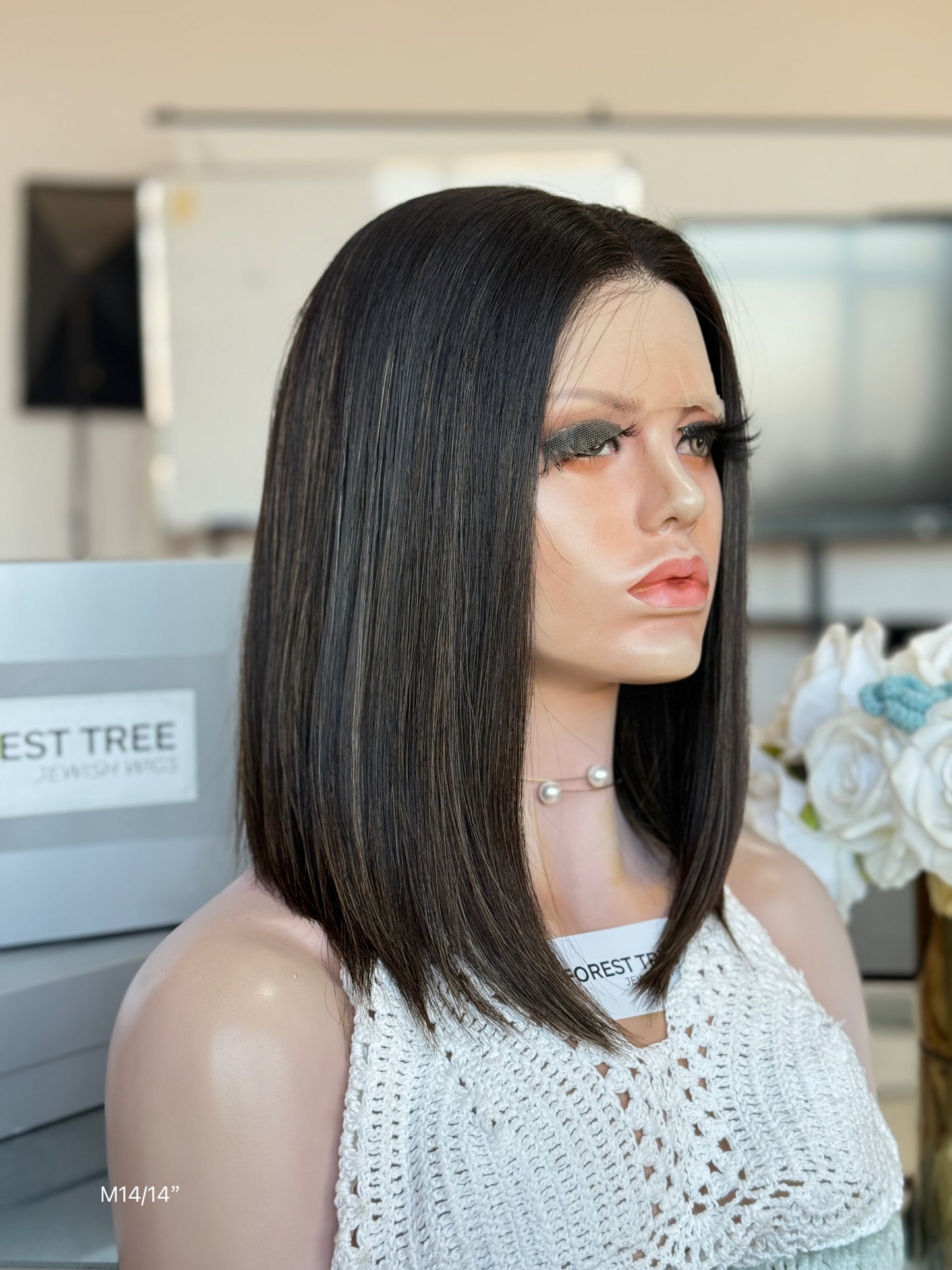 Natural Black Middle-Part Bob Human Hair Sheitel Wig, product view 4