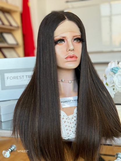 Dark Espresso Brown Middle-Part Long Straight Human Hair Sheitel Wig, product view 4