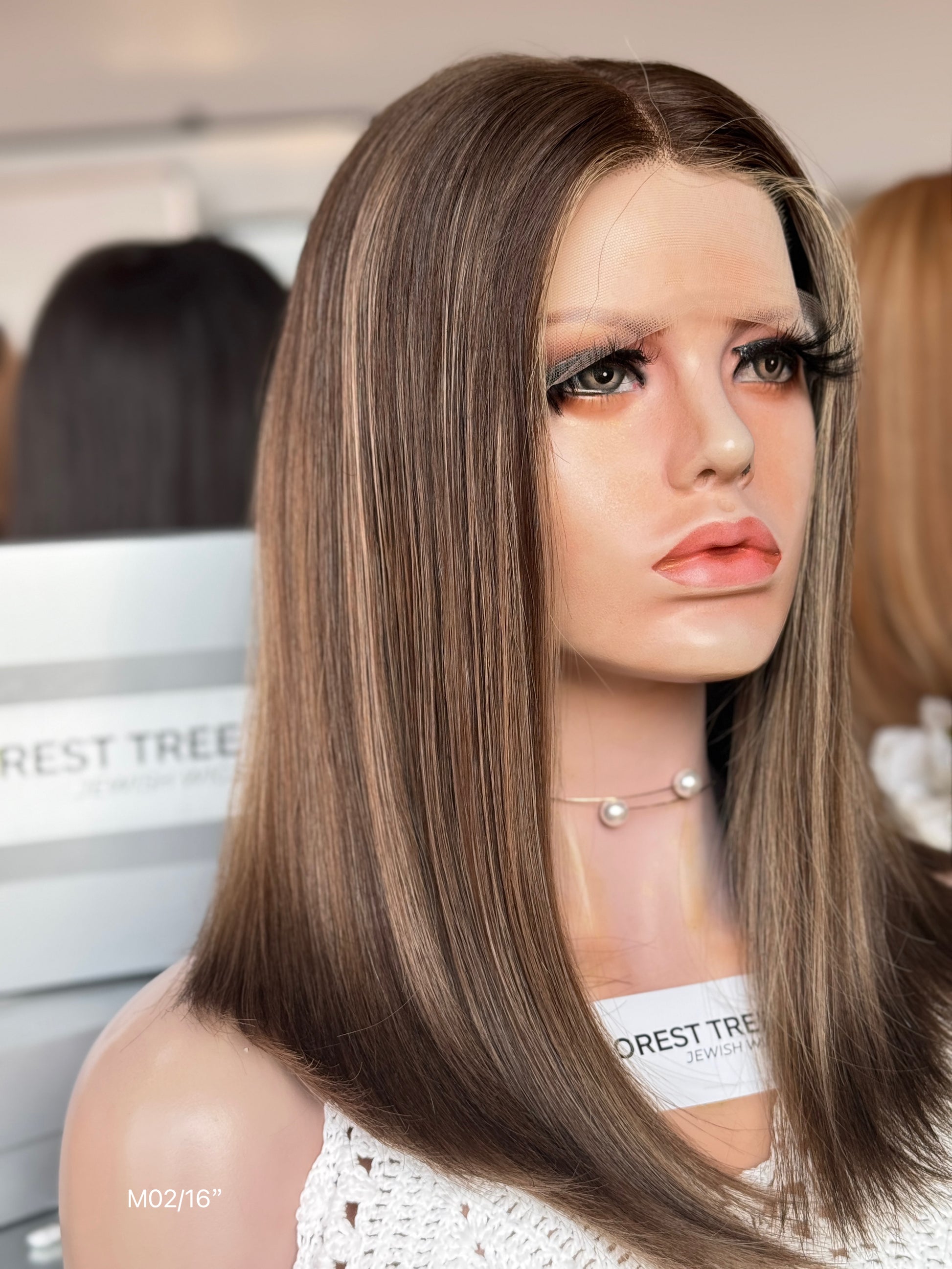 Warm Brown Middle-Part Bob Human Hair Sheitel Wig, product view 4