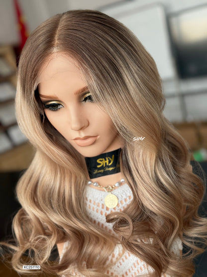 Ash Beige Blonde Middle-Part Long Wavy Human Hair Lace Front Glueless Medical Wig, product view 4