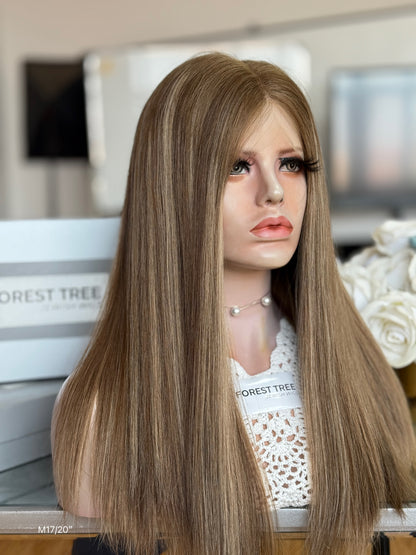 Golden Ash Brown Middle-Part Long Straight Human Hair Sheitel Wig, product view 4