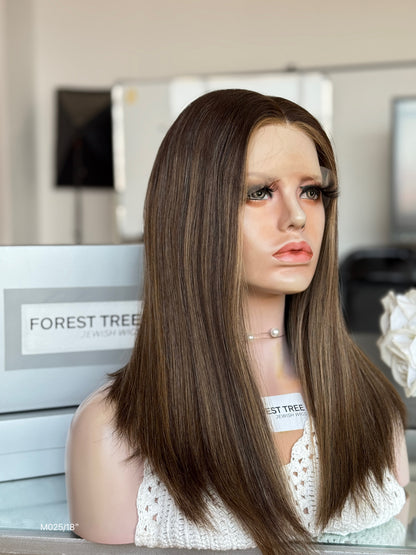Ash Brown Middle-Part Shoulder-Length Straight Human Hair Sheitel Wig, product view 4