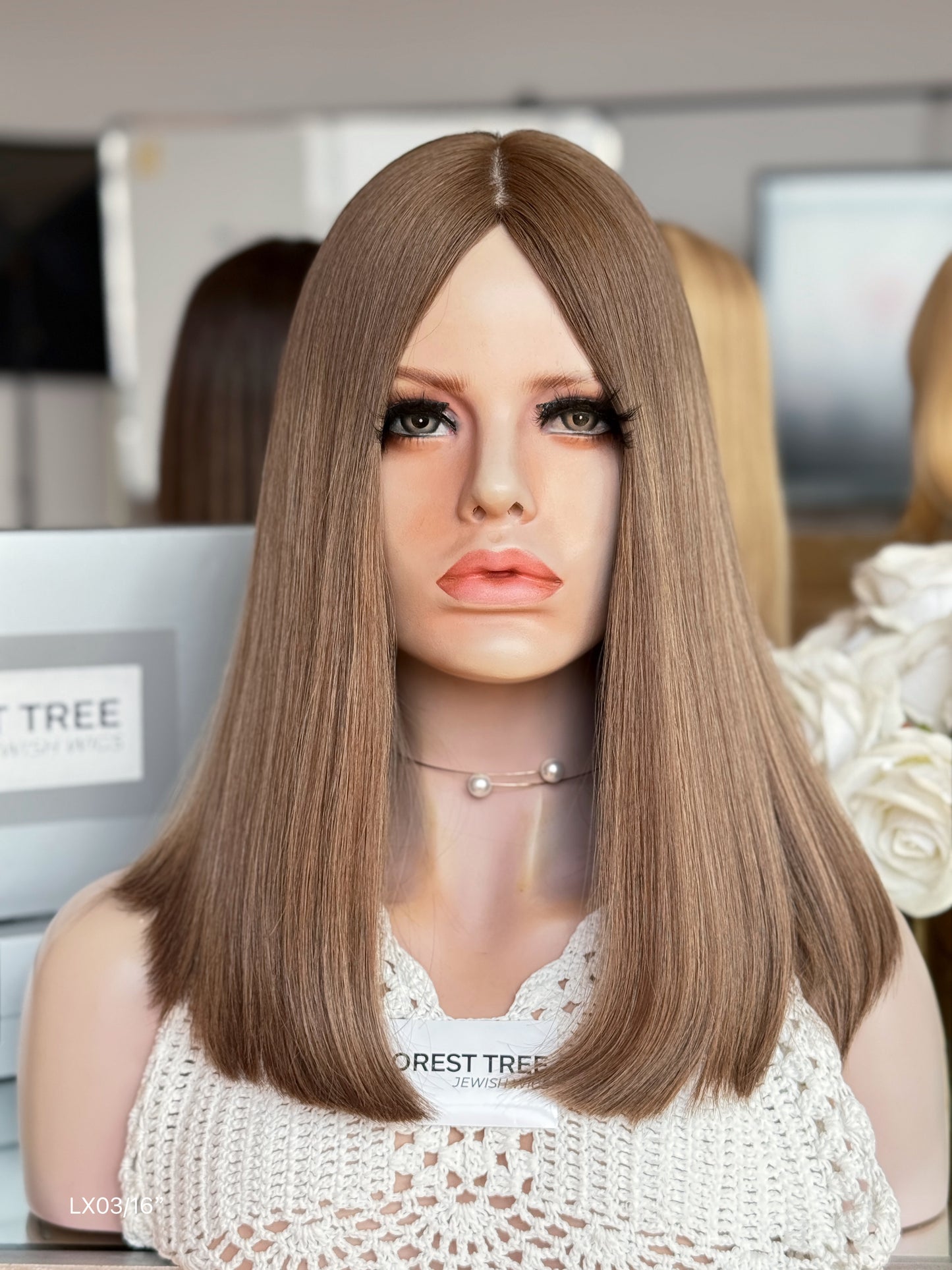 Warm Ash Brown Middle-Part Bob Human Hair Sheitel Wig, product view 4