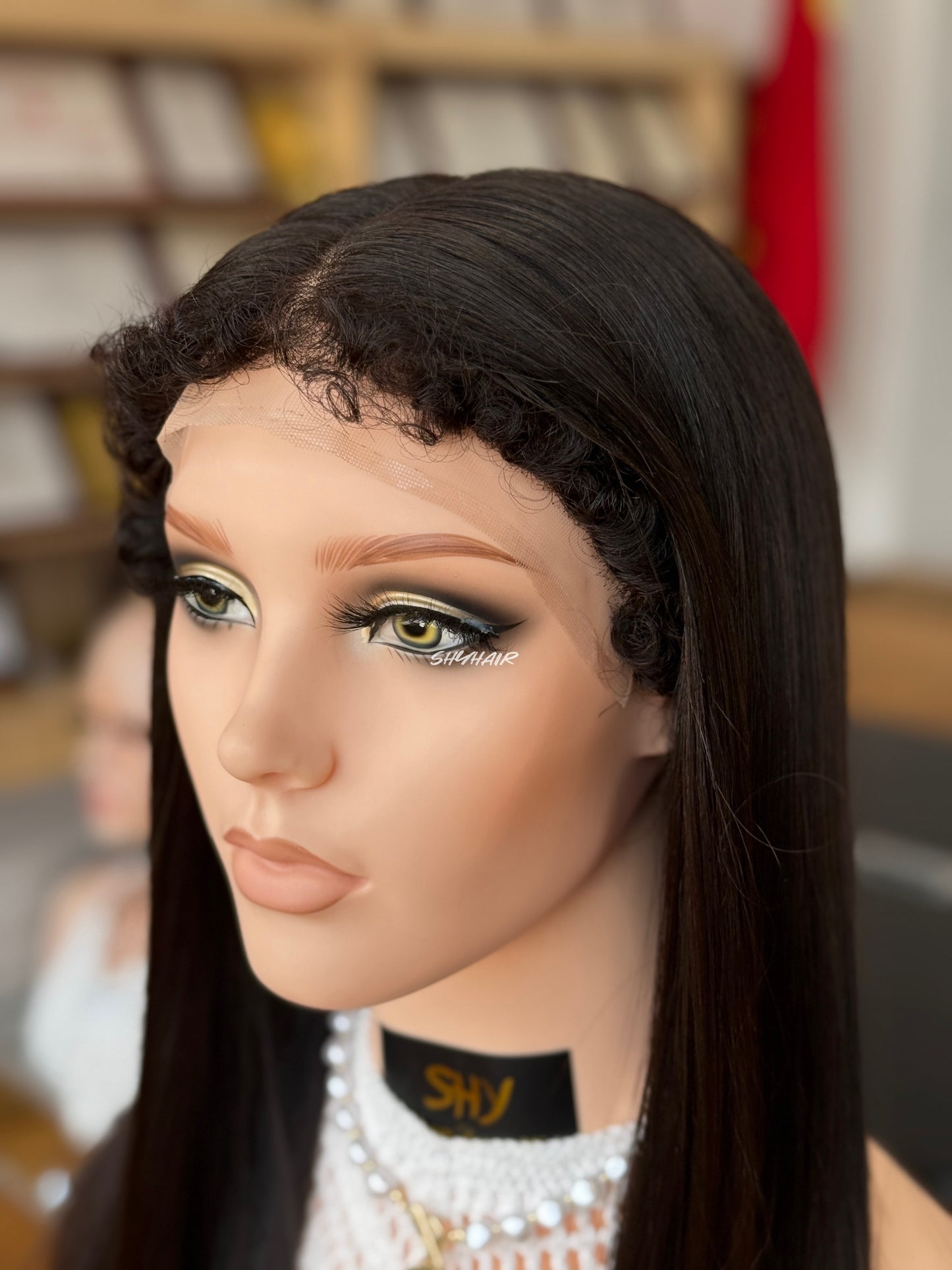 Natural Black Middle-Part Straight Human Hair Topper Mini Wig, product view 5