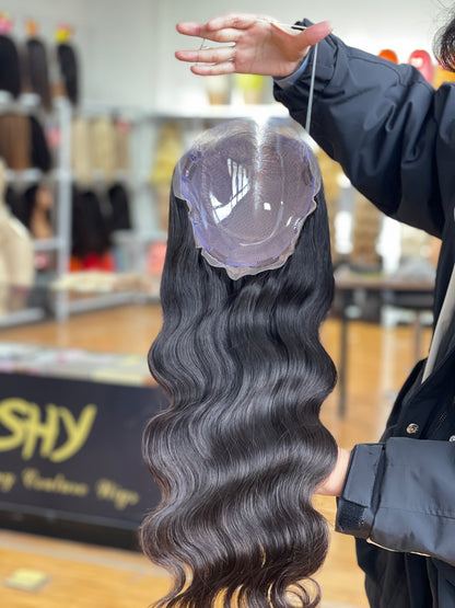Natural Brown Center-Part Long Wavy Human Hair Topper Mini Wig, product view 5