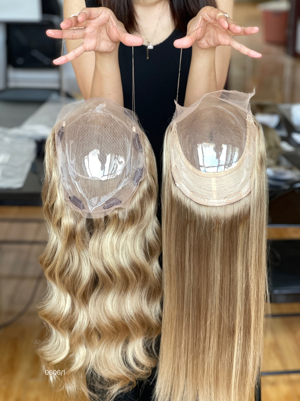Chocolate Brown Center-Part Long Straight Human Hair Topper Mini Wig, product view 4