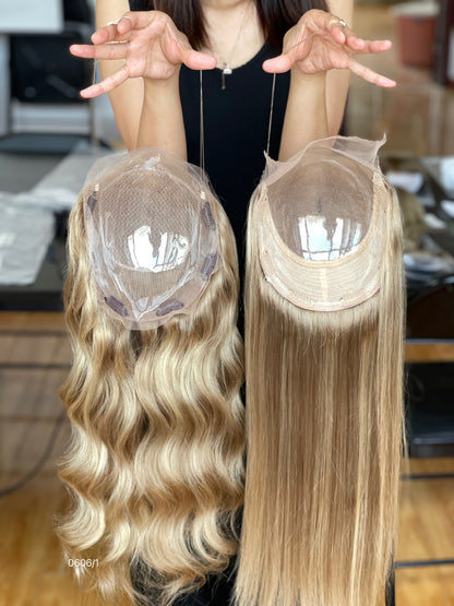 Chocolate Brown Center-Part Long Straight Human Hair Topper Mini Wig, product view 4
