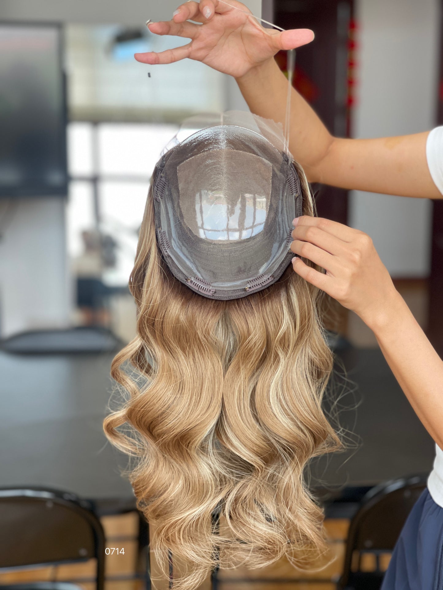 Warm Brown Center-Part Long Wavy Human Hair Topper Mini Wig, product view 4