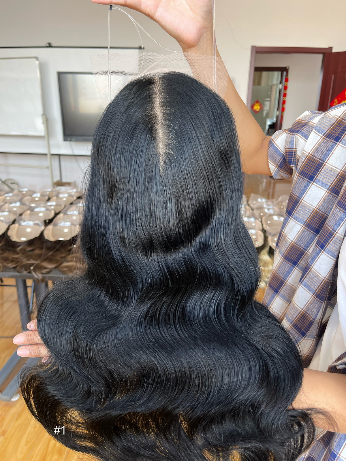 Ash Brown Center-Part Long Wavy Human Hair Topper Mini Wig, product view 3