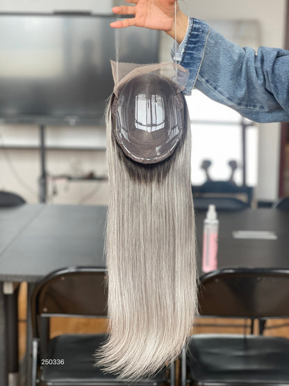 Silver Ash Blonde Long Straight Human Hair Topper Mini Wig, product view 4