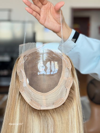Light Blonde Long Straight Human Hair Topper Mini Wig, product view 4