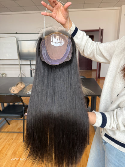 Chocolate Brown Long Straight Human Hair Topper Mini Wig, product view 4